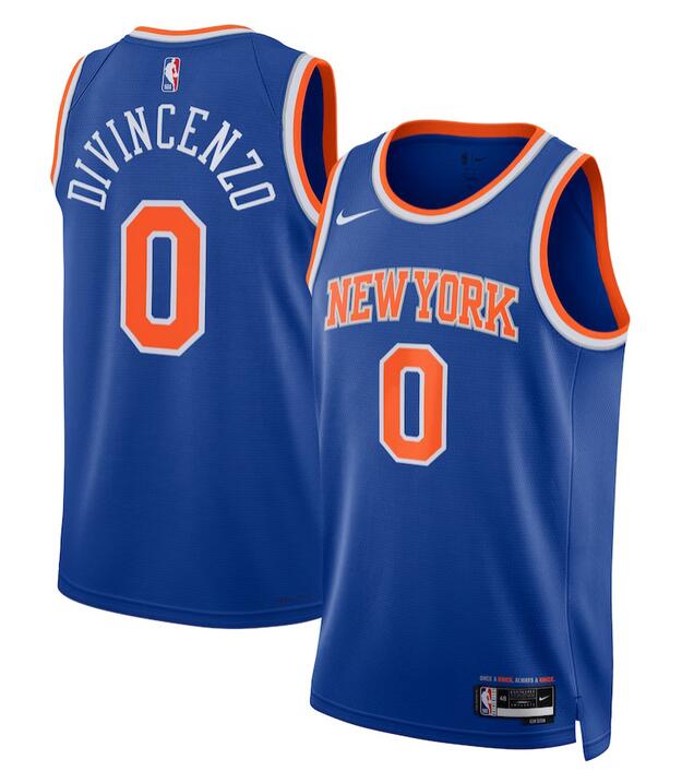 Men's New Yok Knicks #0 Donte DiVincenzo Blue Icon Edition Swingman Stitched Basketball Jersey